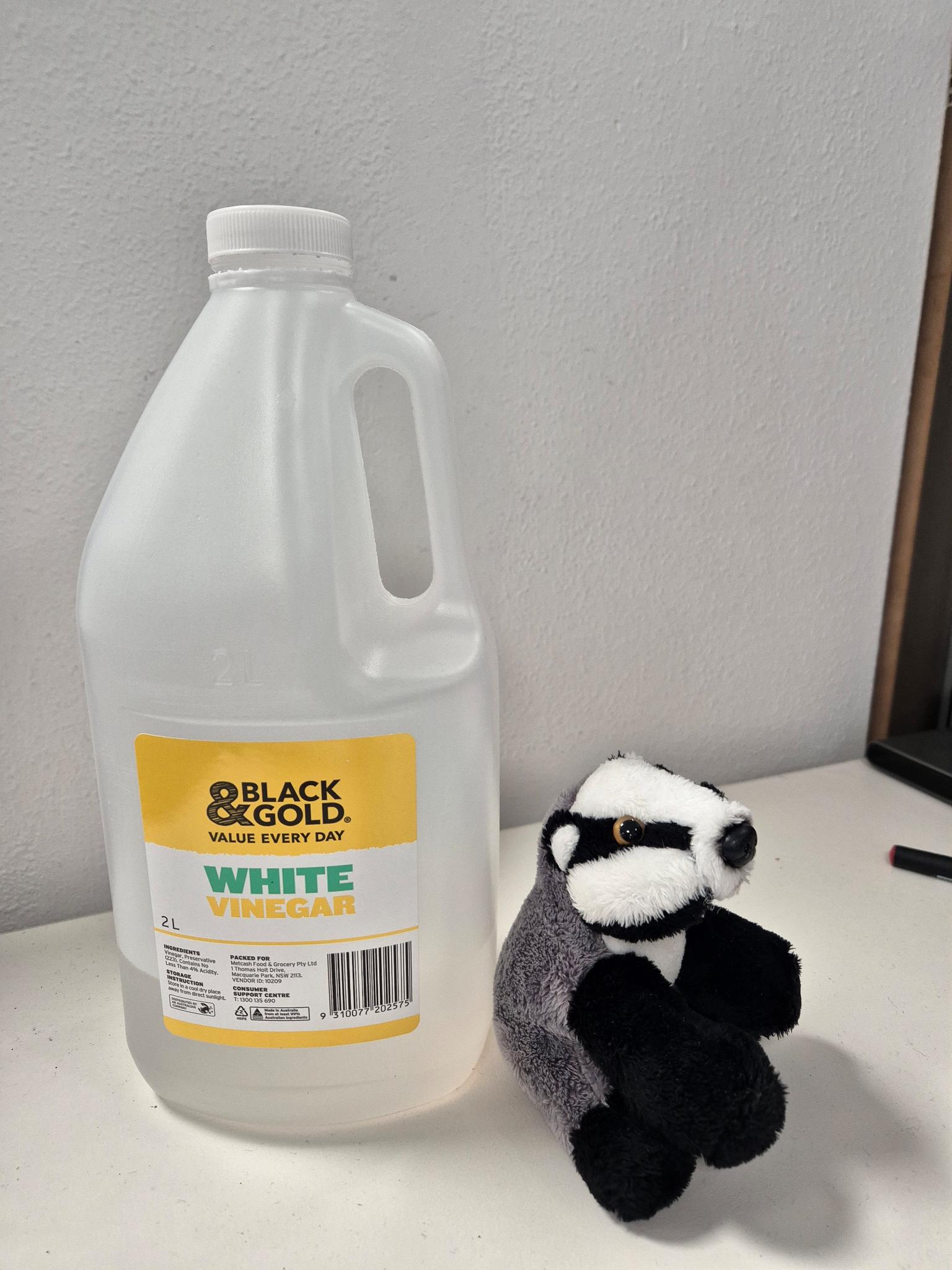 The vinegar I used last time (Black & Gold White Vinegar). Plus a Badger!